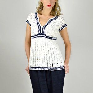 90s Vintage Cotton Knit Sailor Nautical Tunic Top
